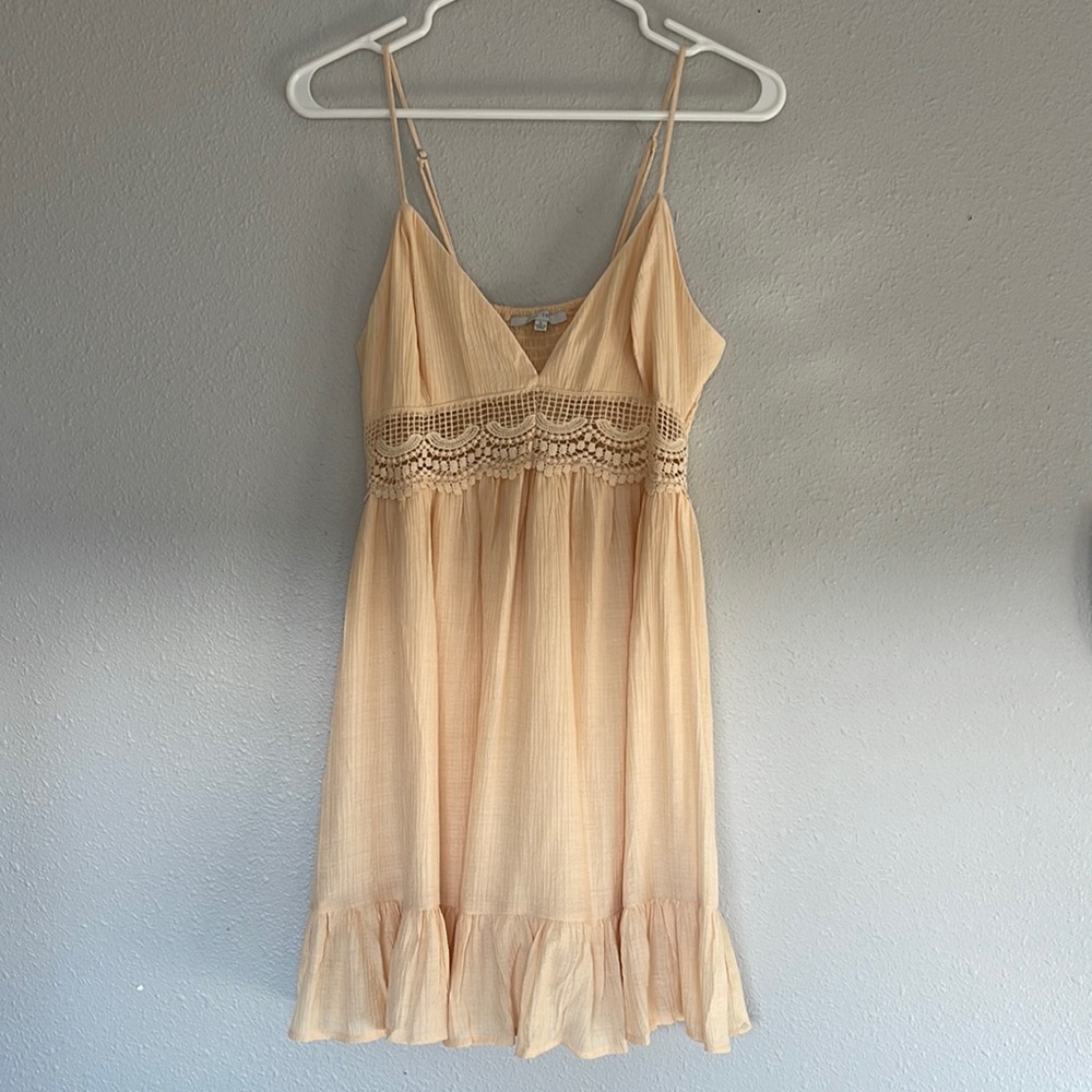 Cream Colored Lace Waist Ruffled Bottom Midi Dress